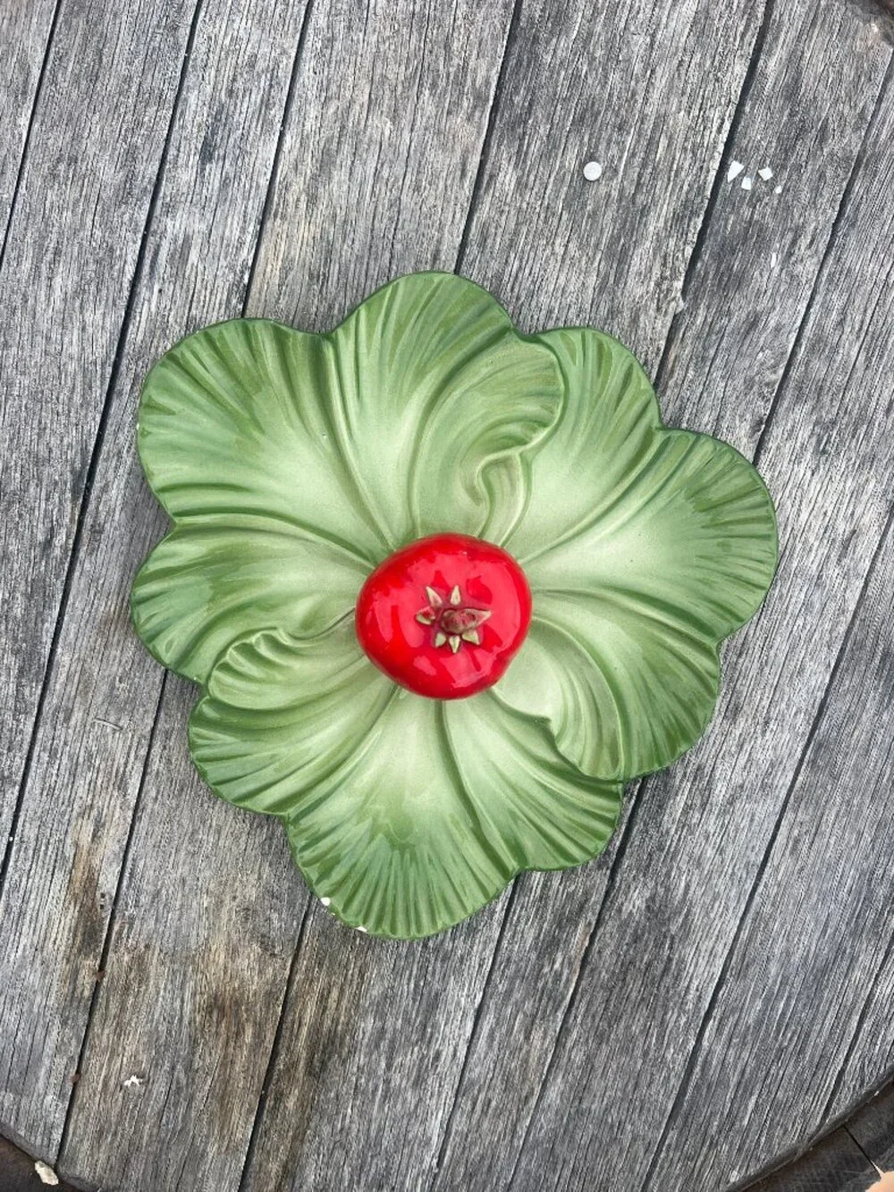 Vintage Brad Keeler Leaf Serving Plate with Tomato Center | Hand-Painted Majolic